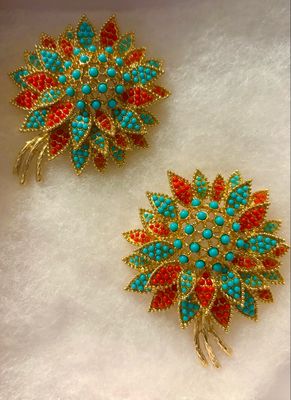Red and Turquoise Brooches