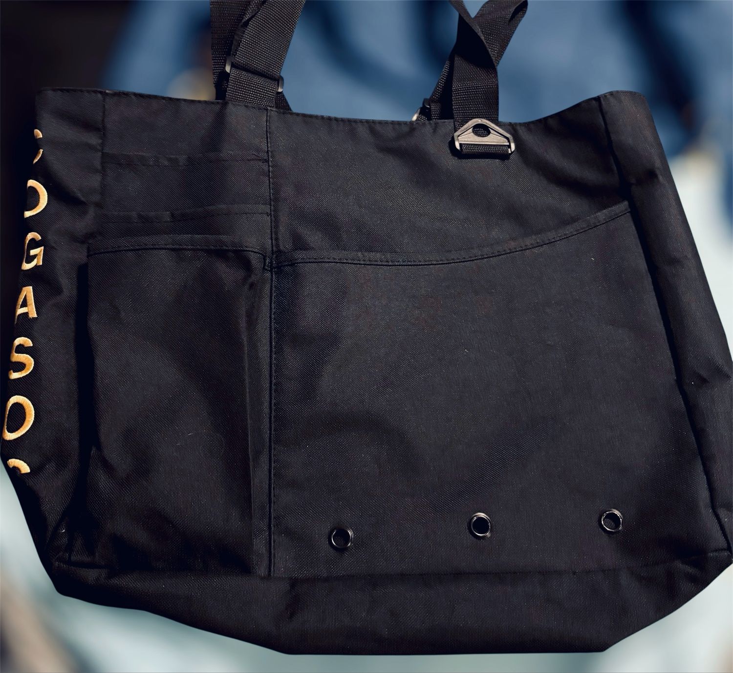 Embroidered Black Multi Compartment Tote Bag