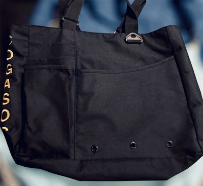 Embroidered Black Multi Compartment Tote Bag