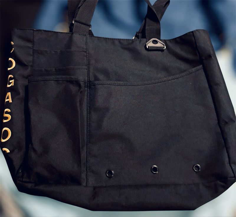 Embroidered Black Multi Compartment Tote Bag