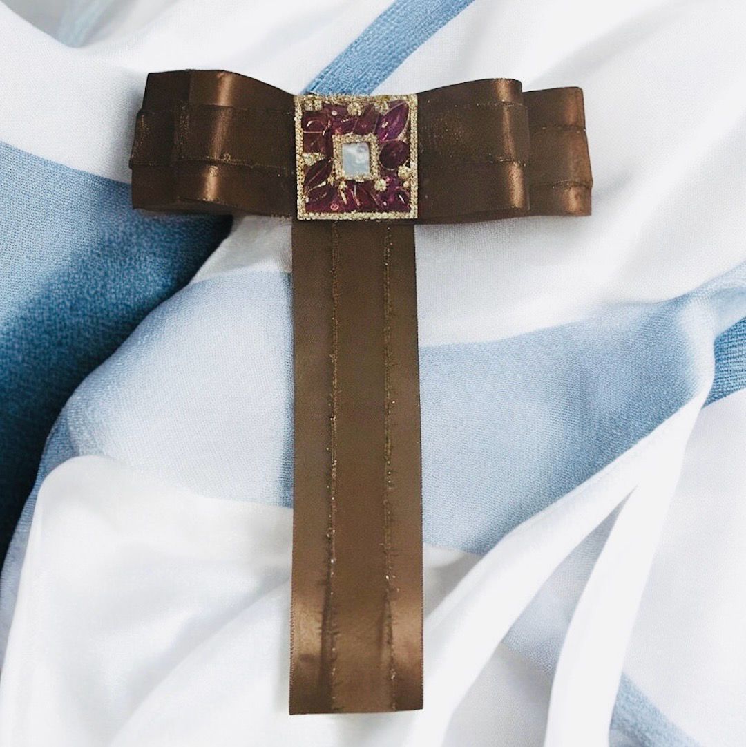 Satin Brown Tie w/ Lace Trim