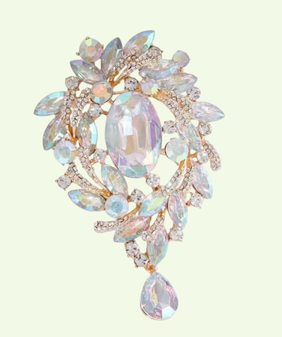 Clear MultiColor Diamond Brooch