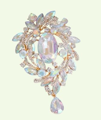 Clear MultiColor Diamond Brooch