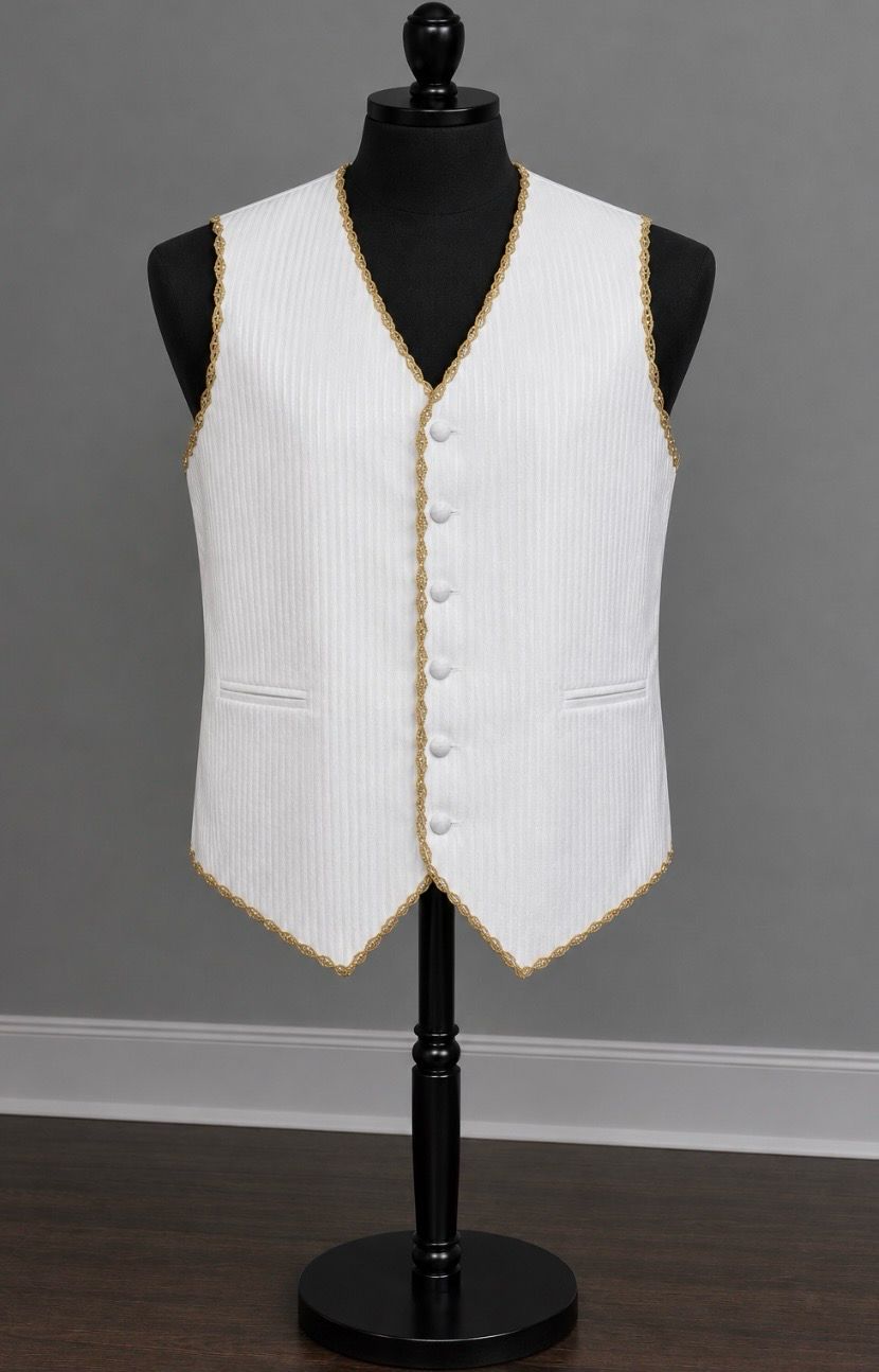 Men’s White Vest Design with Gold Trim