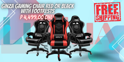 GINZA Gaming Chair Red or Black with Footrests