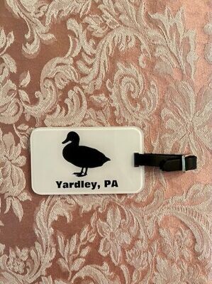 Luggage Tag: White Background, Black Duck Silhouette, Yardley, PA