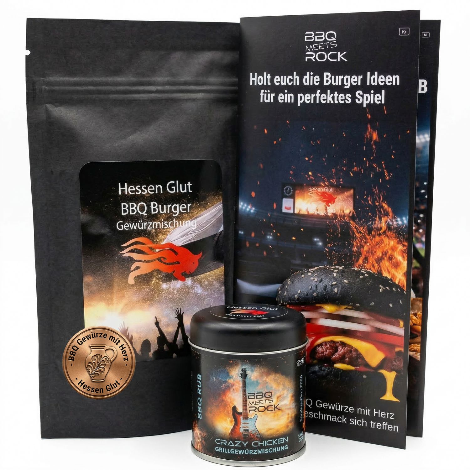 Hessen Glut "BBQ meets Rock" BBQ Burger Gewürzmischung + 1 Dose Crazy Chicken