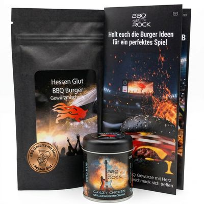 Hessen Glut "BBQ meets Rock" BBQ Burger Gewürzmischung + 1 Dose Crazy Chicken