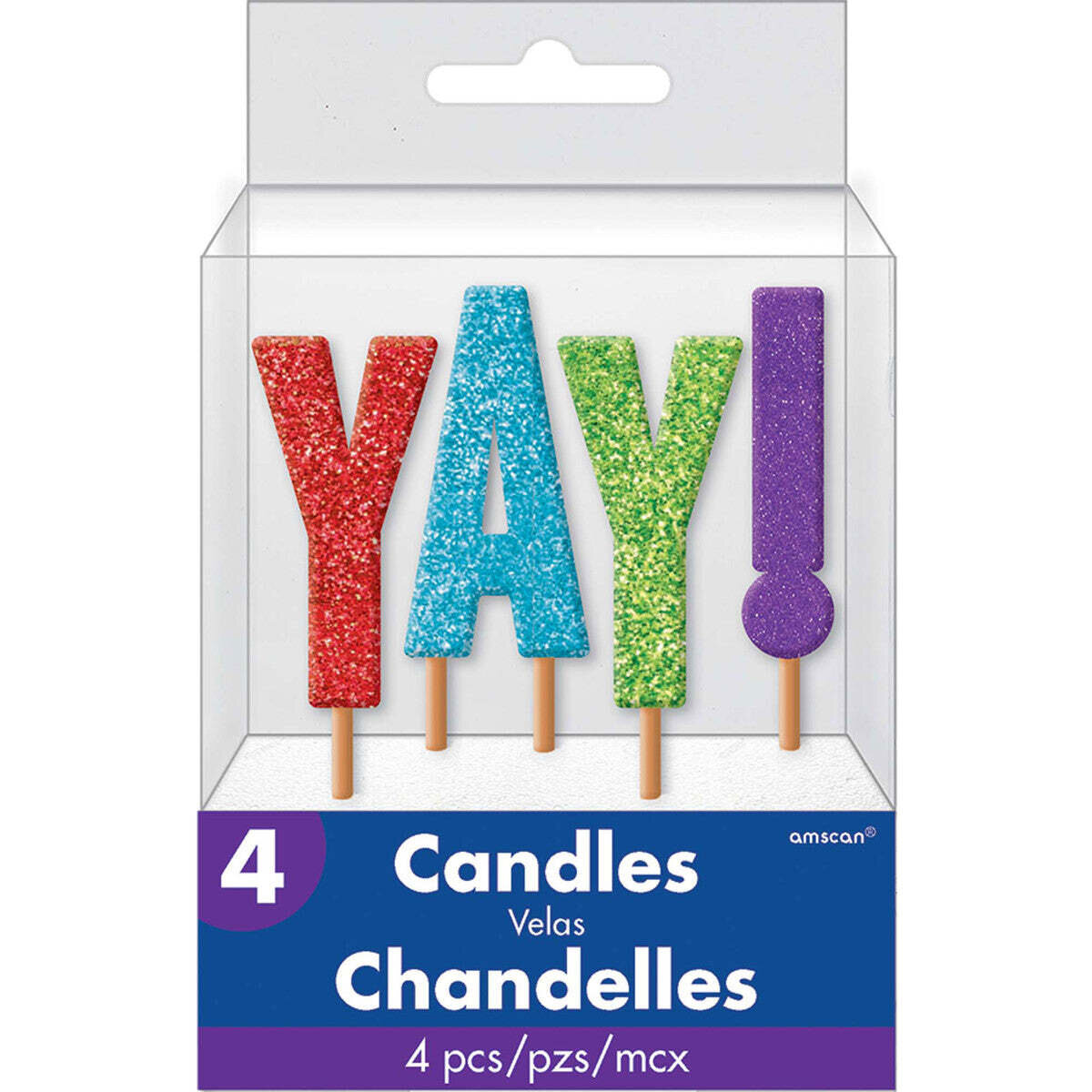 YAY! Glitter Pick Candles 4in, 4pcs