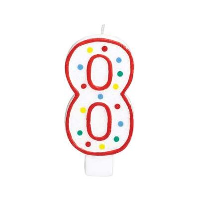 Number 8 Polka Dot Molded Candle 5in