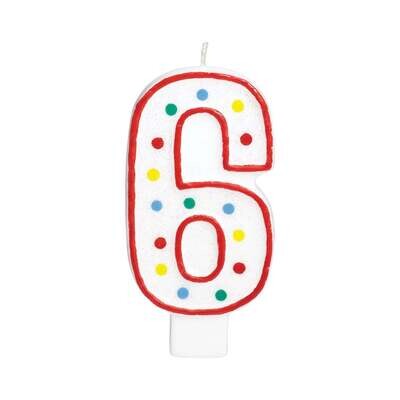 Number 6 Polka Dot Molded Candle 5in