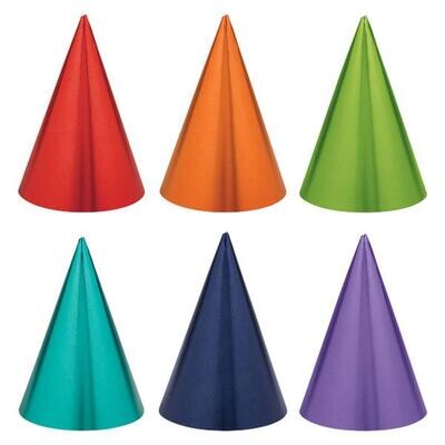 Rainbow Foil Party Cone Hats 7in, 12pcs