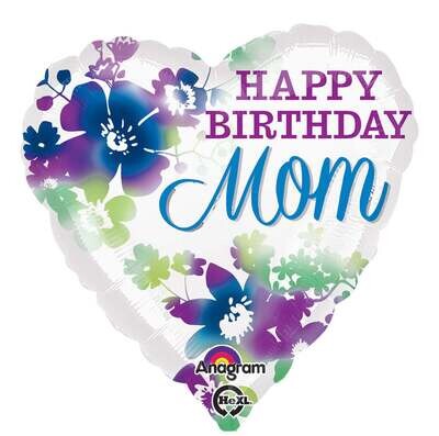 HBD MOM WATERCOLOR HEART FOIL BALLOON 18IN