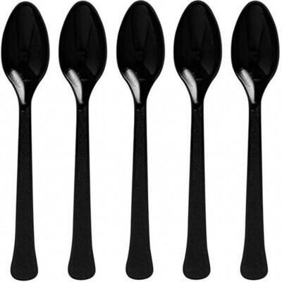 Jet Black Heavy Weight Plastic Spoons 20pcs