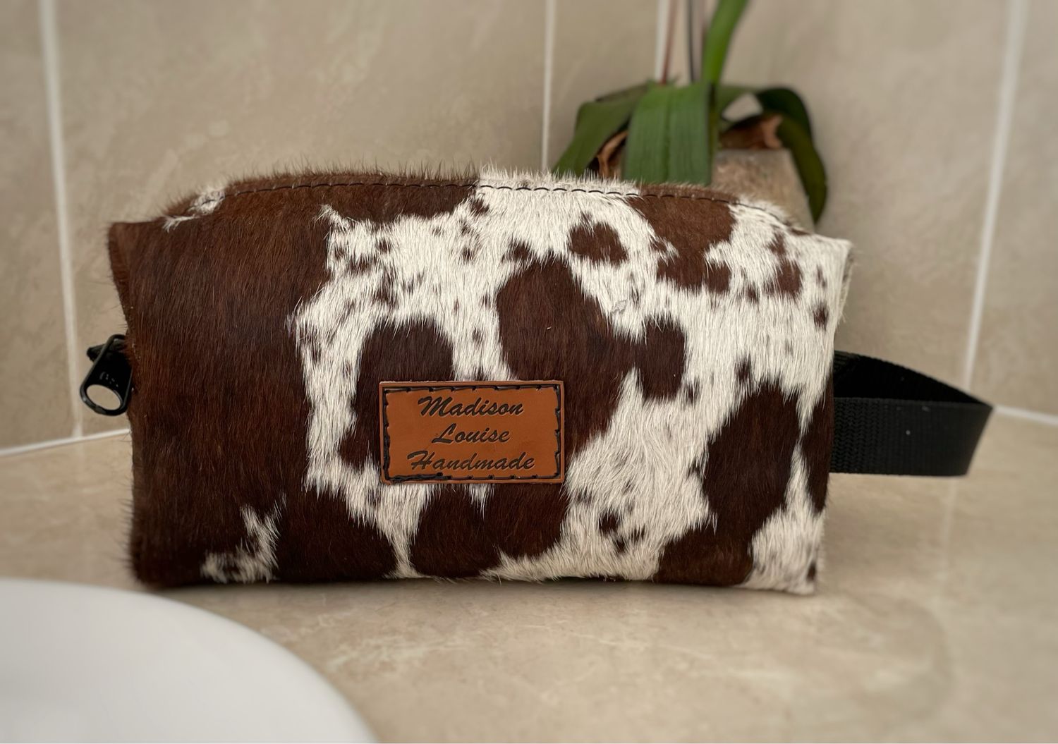 Hair on hide makeup bag