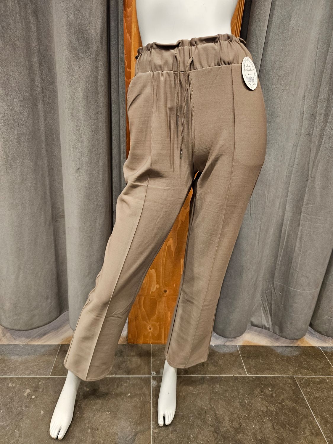 Comfortbroek wide leg pantalon taupe (maten)