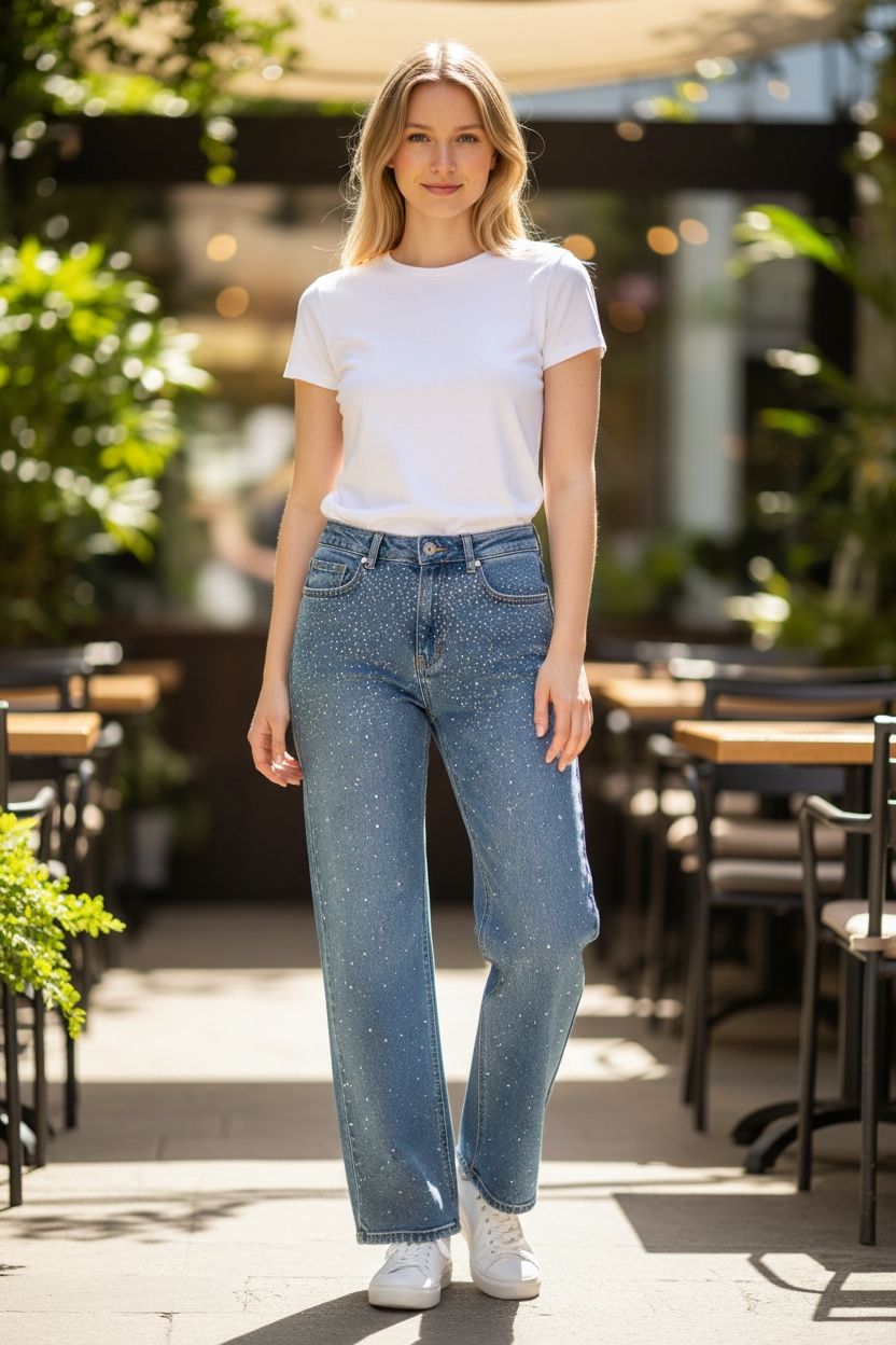 bs wide leg jeans met steentjes 6627 42/44/46/48/50