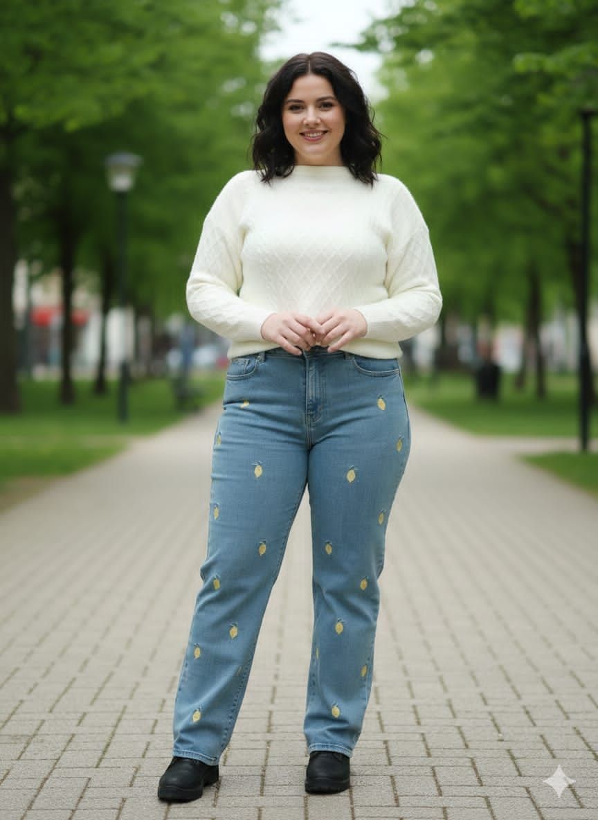 Spijkerbroek BS6644 wideleg met citroen maten 42, 44, 46, 48 en 50