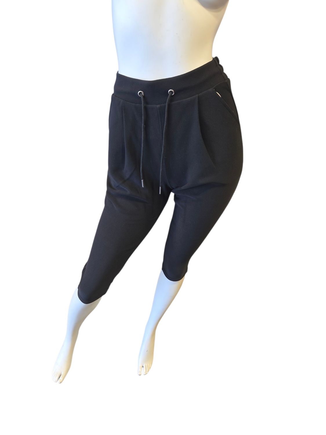 comfortbroek capri met touwtje zwart (maten)