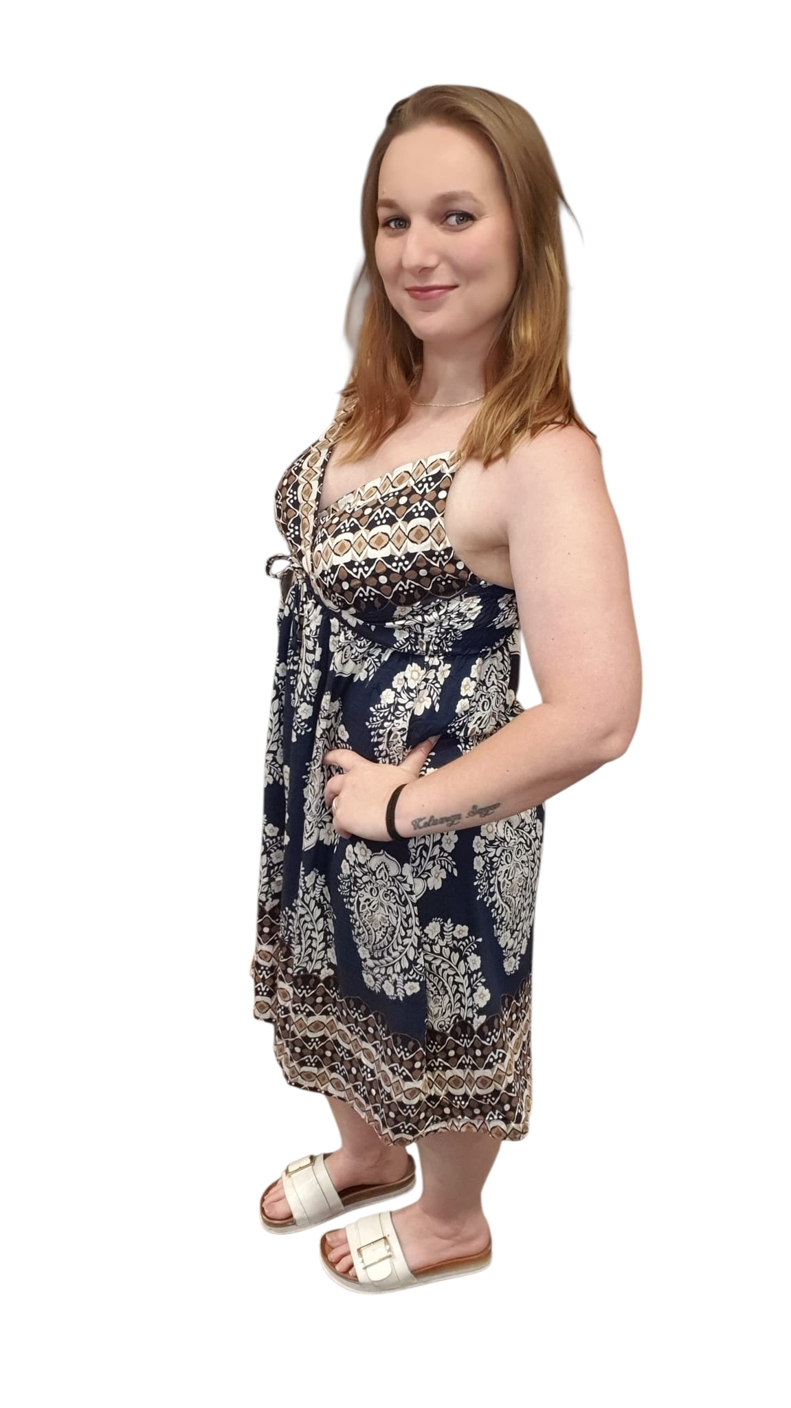 Zomer jurk freya maat m/l (bruin & blauw )