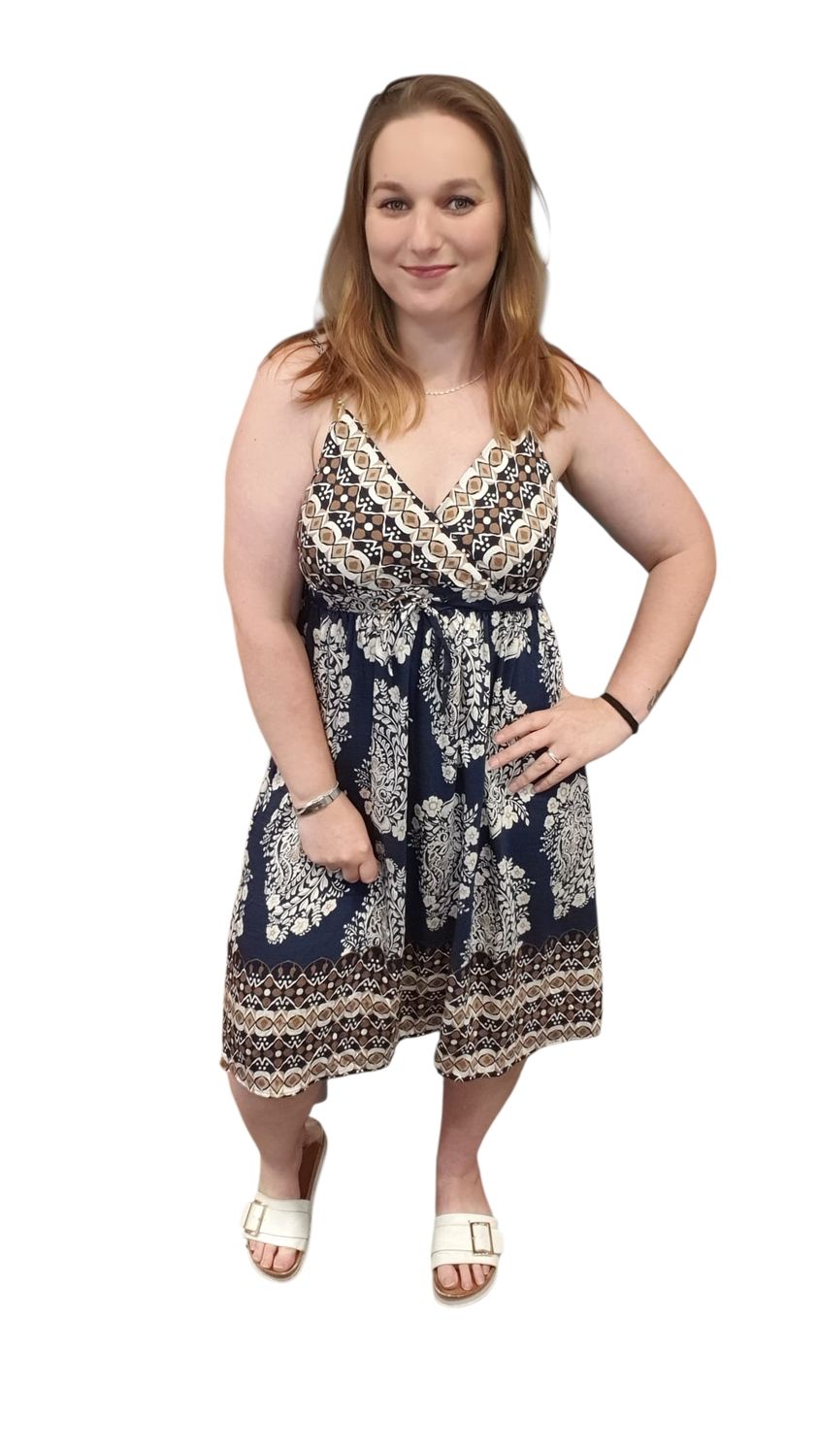 Zomer jurk freya maat m/l (bruin & blauw ) Zomer jurk freya maat m/l (bruin & blauw )
