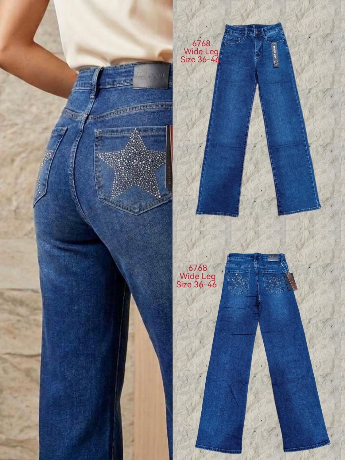 Nieuwe collectie wide leg jeans BS6768 actie maat 36, 40, 42 en 44 Nieuwe collectie wide leg jeans BS6768 actie maat 36, 40, 42 en 44