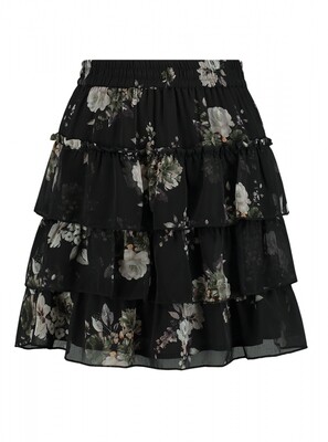 N 3-798 2202 Lively Flower Ruffle Skirt zwart
