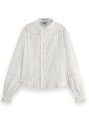 167833 Long sleeve broderie shirt off white