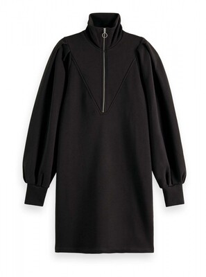 169429 Zipped neck sweat dress with zwart