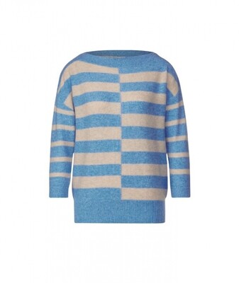 LTD QR striped u-boat sweater Lichtblauw