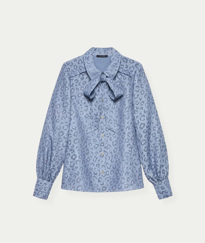 Pragues Leopard Blouse Misty Blue