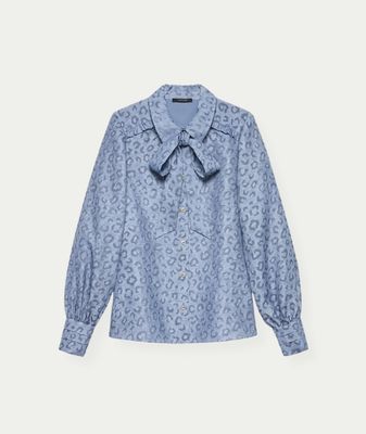 Pragues Leopard Blouse Misty Blue