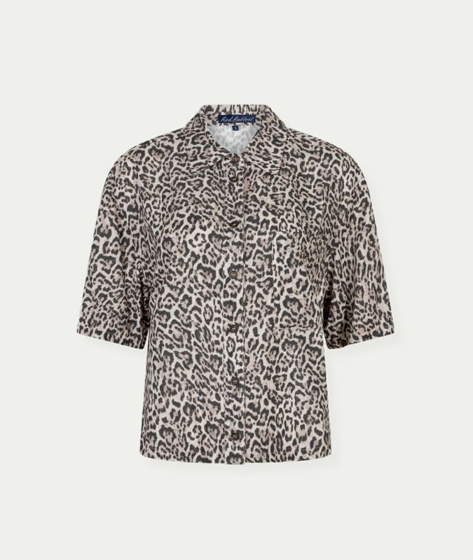 Nora Blouse Linen Leopard pebble