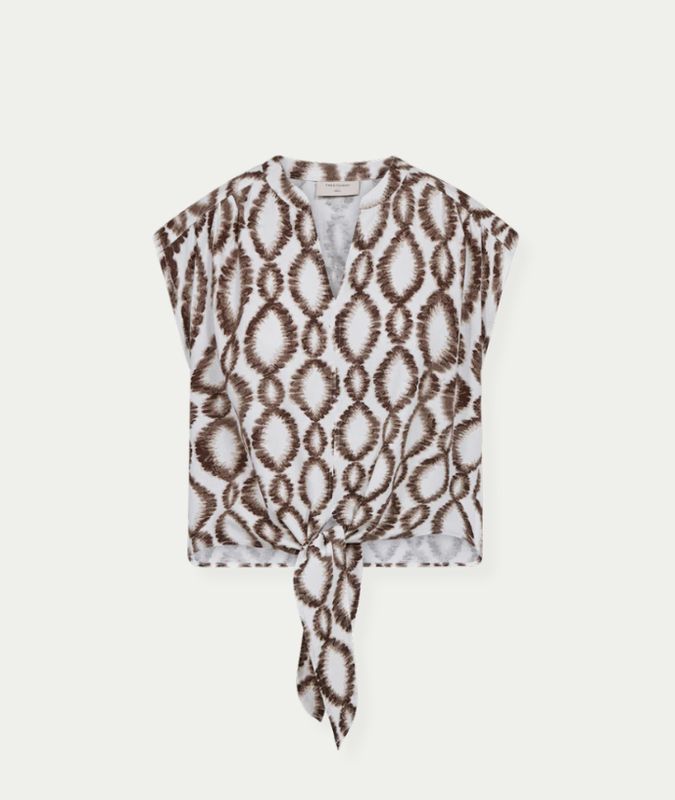 FQLAVISCO-BLOUSE Brilliant White w. Coffee Bean