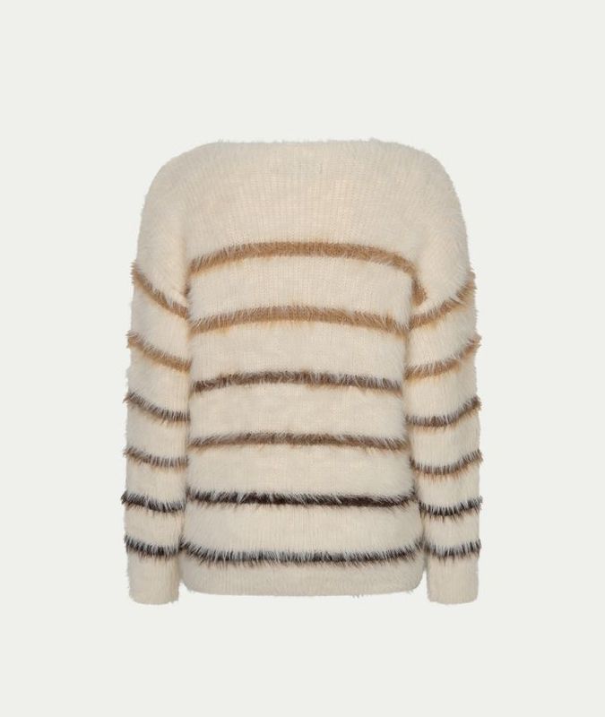 Fuzzy sweater & stripe creme/brown
