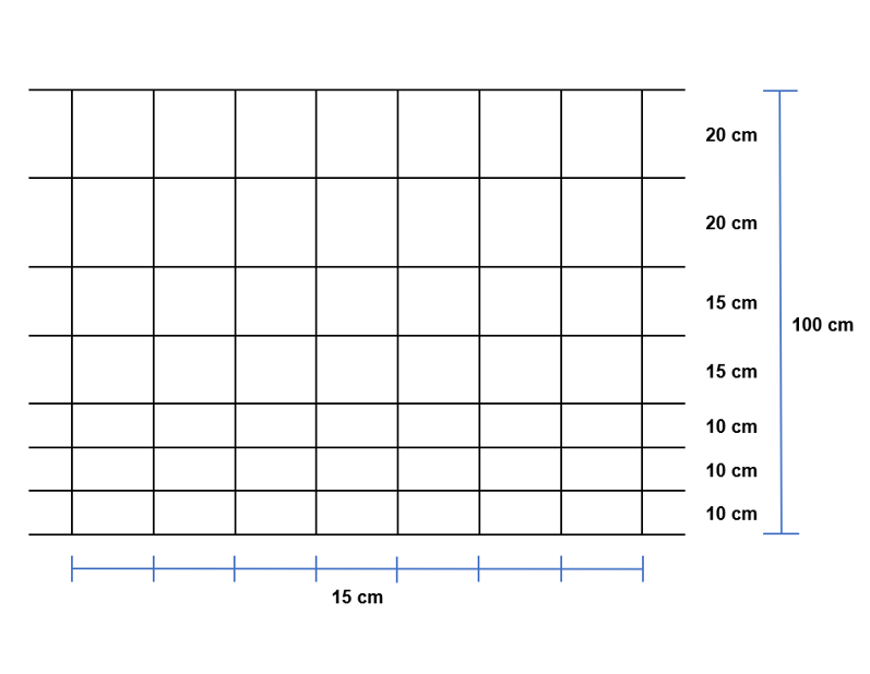 Schapengaas 100 cm hoog, Maasbreedte: 15 cm (8 draads)