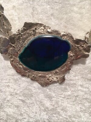 Zilveren ketting met ovaal blauw glas