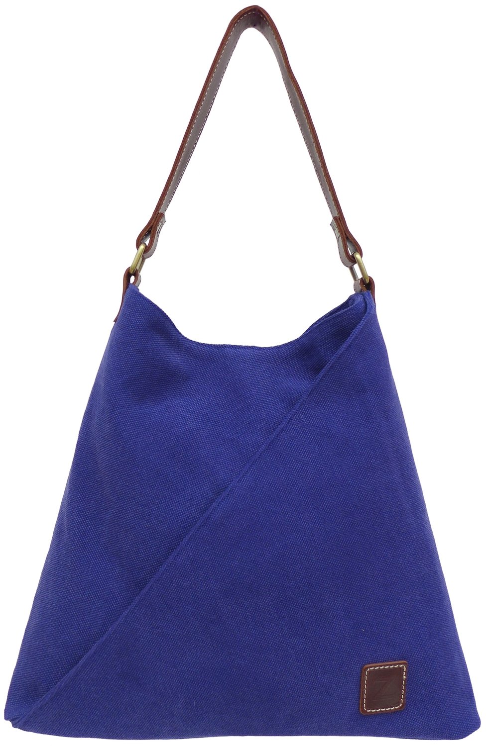 Stone-washed canvas and leather tote bag (blue)