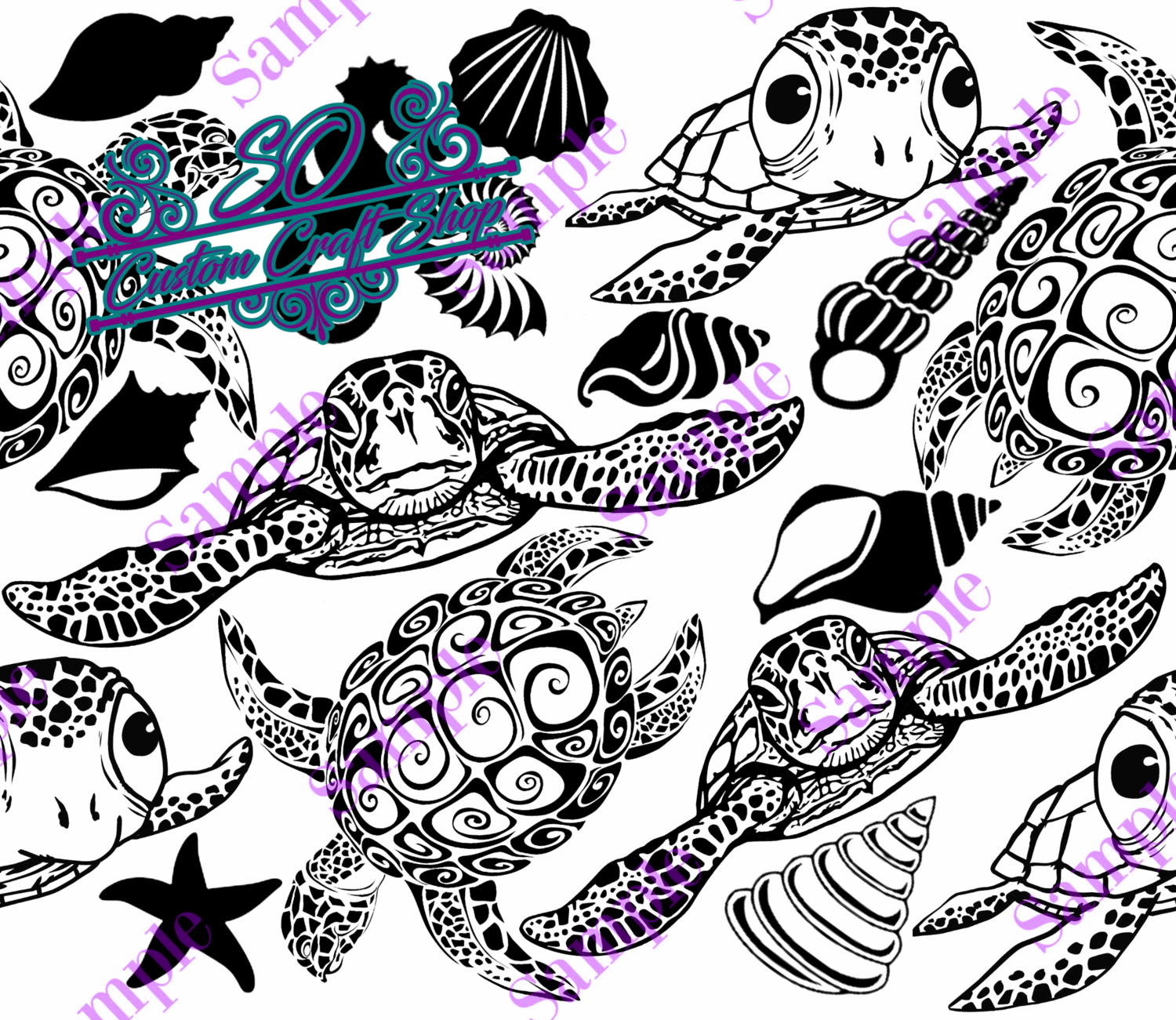 Seashells and sea turtles