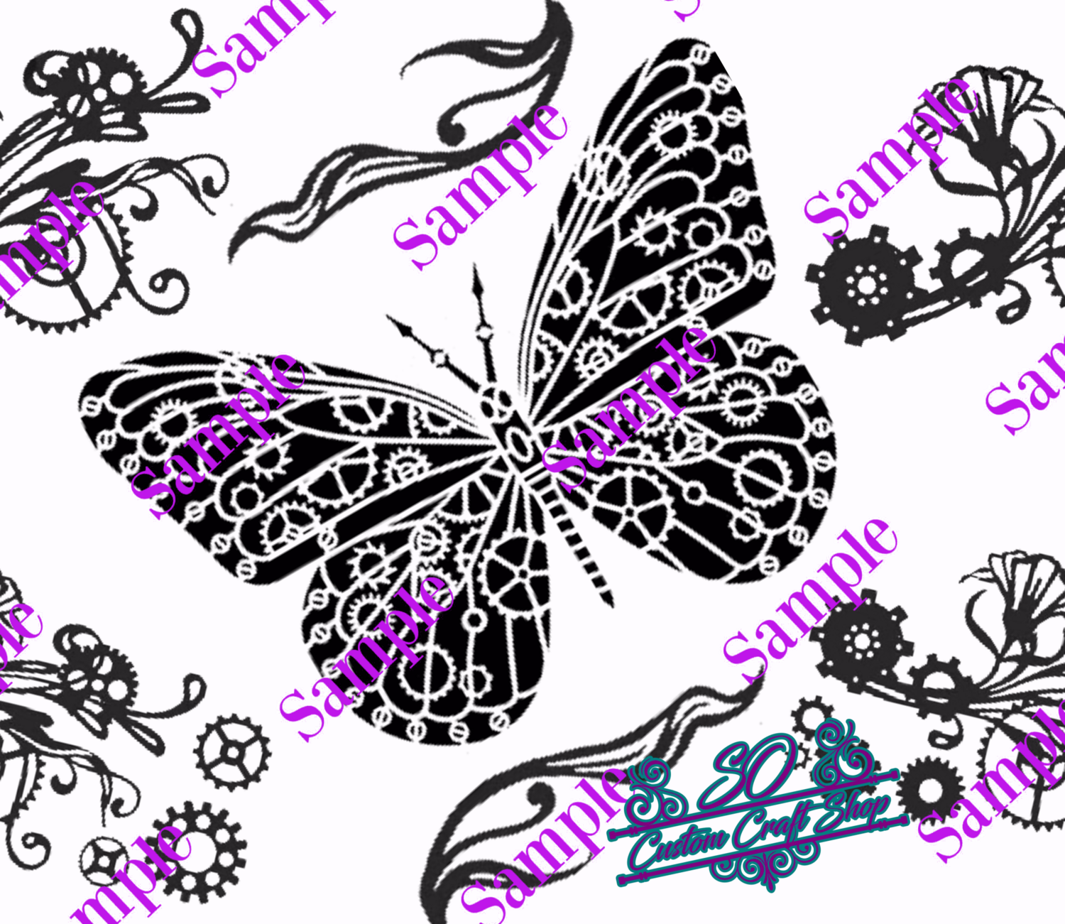 Steampunk Butterfly and flowers