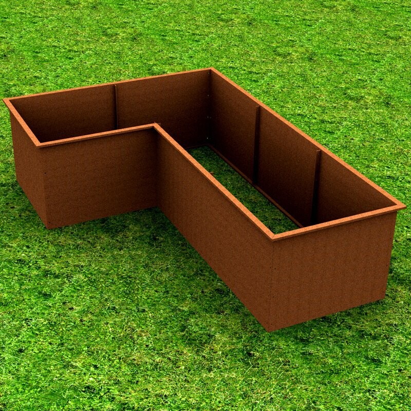 TERENO 5  Hochbeet aus Stahl 2x3m, L-Form, Höhe 80cm