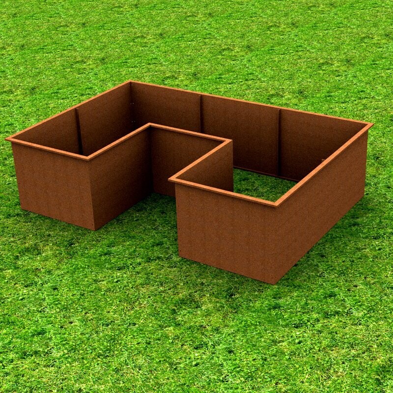 TERENO 7 Hochbeet aus Stahl 2x3x2m, U-Form, Höhe 80cm