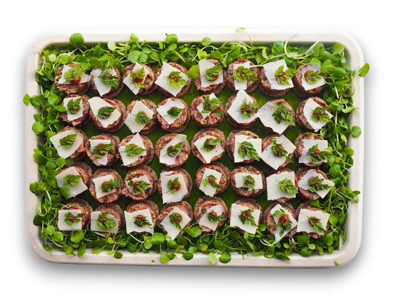 Beef Tartar on a Sesame Seed and Black Pepper Cracker (GF)