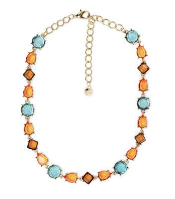 Collana girocollo in metallo con pietre in acrilico trasparenti arancio e azzurro Mya 