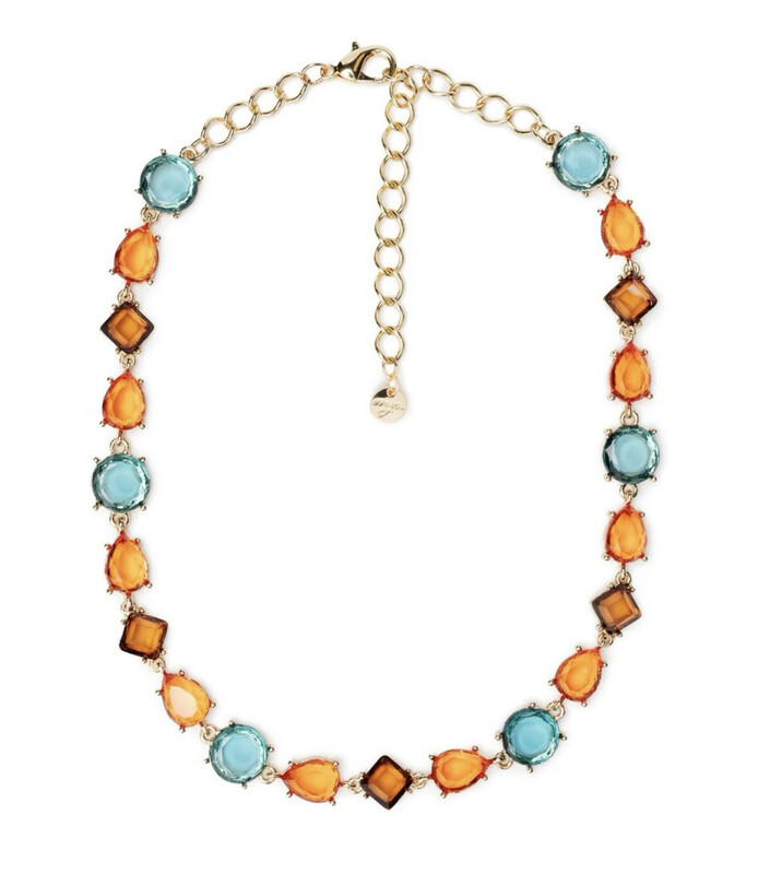Collana girocollo in metallo con pietre in acrilico trasparenti arancio e azzurro Mya 