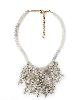 Collana girocollo in filo di cotone tono bianco con frange di microcristalli Mya