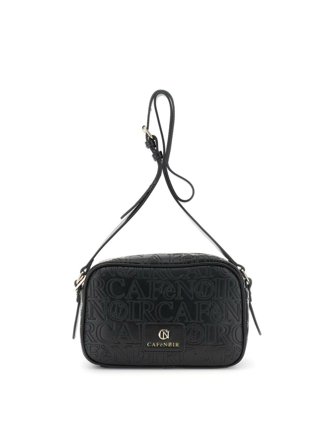 Cafenoir Camera bag effetto pelle con embossed all over logato nero