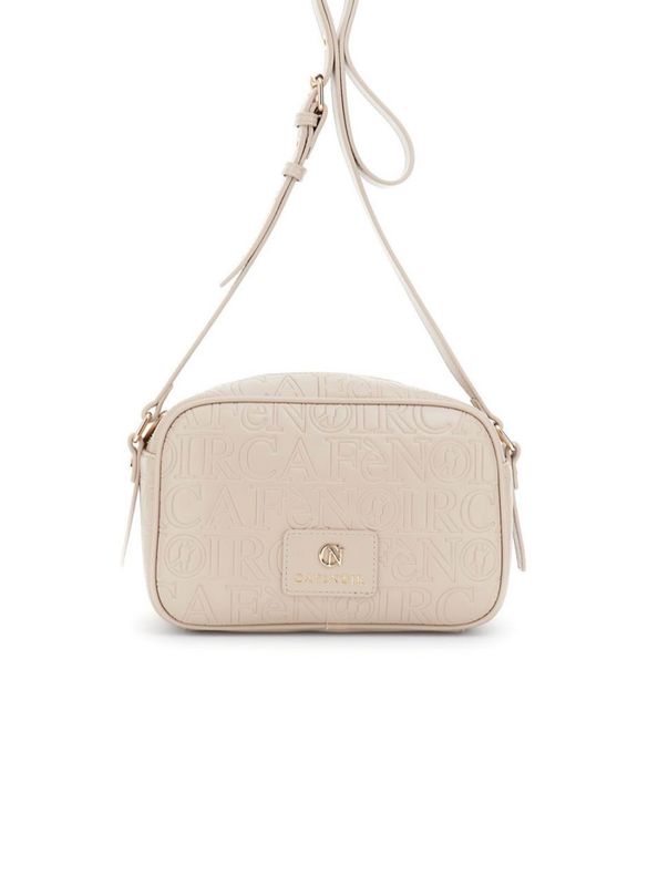 CafèNoir Camera Bag donna effetto pelle tortora logata all over