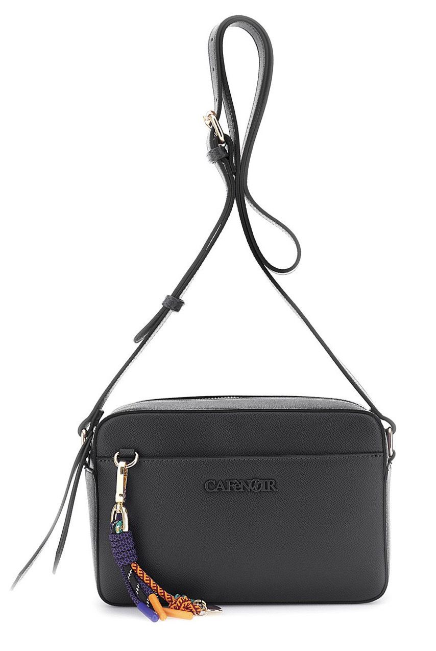 Borsa a tracolla camera bag Cafenoir effetto pelle saffiano con charms multicolor nero