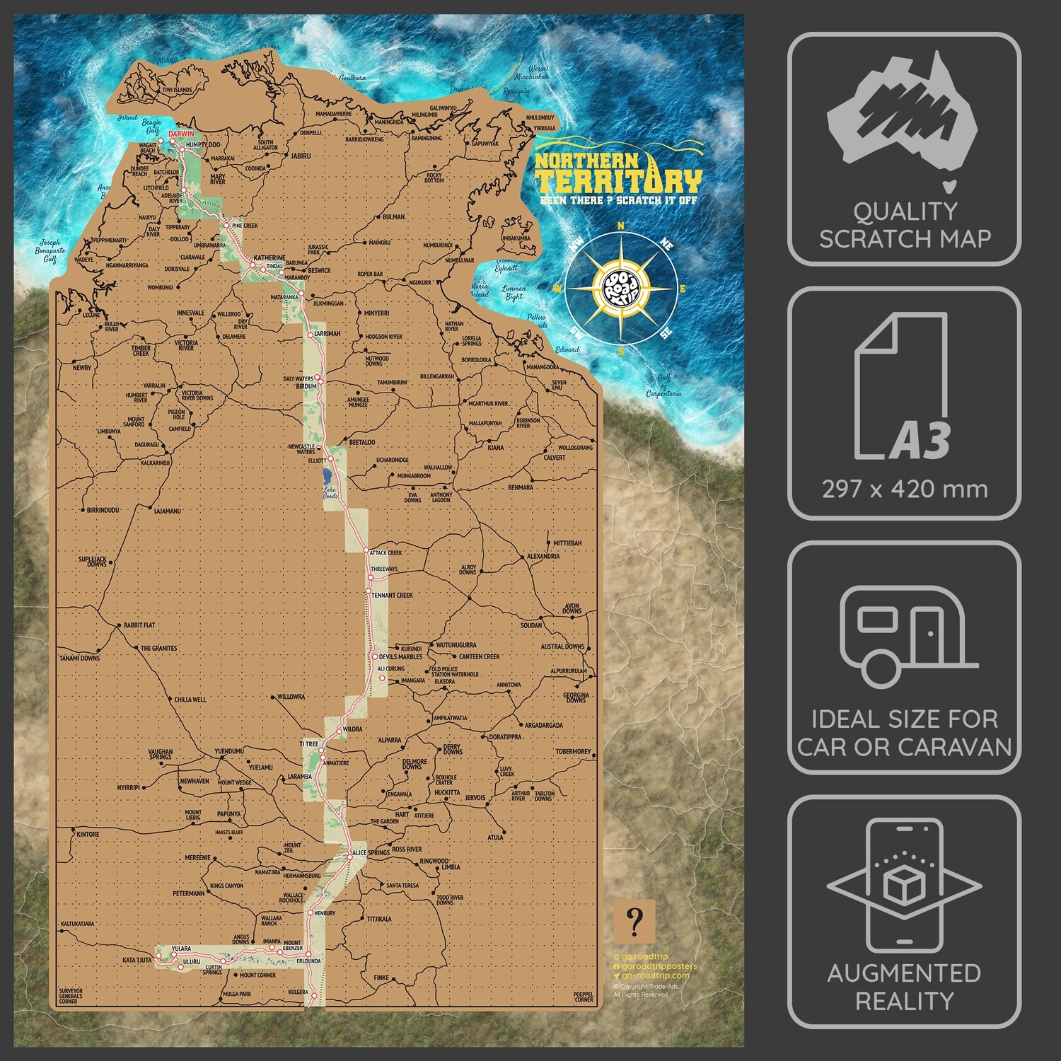 A3 Northern Territory Scratch Map poster
